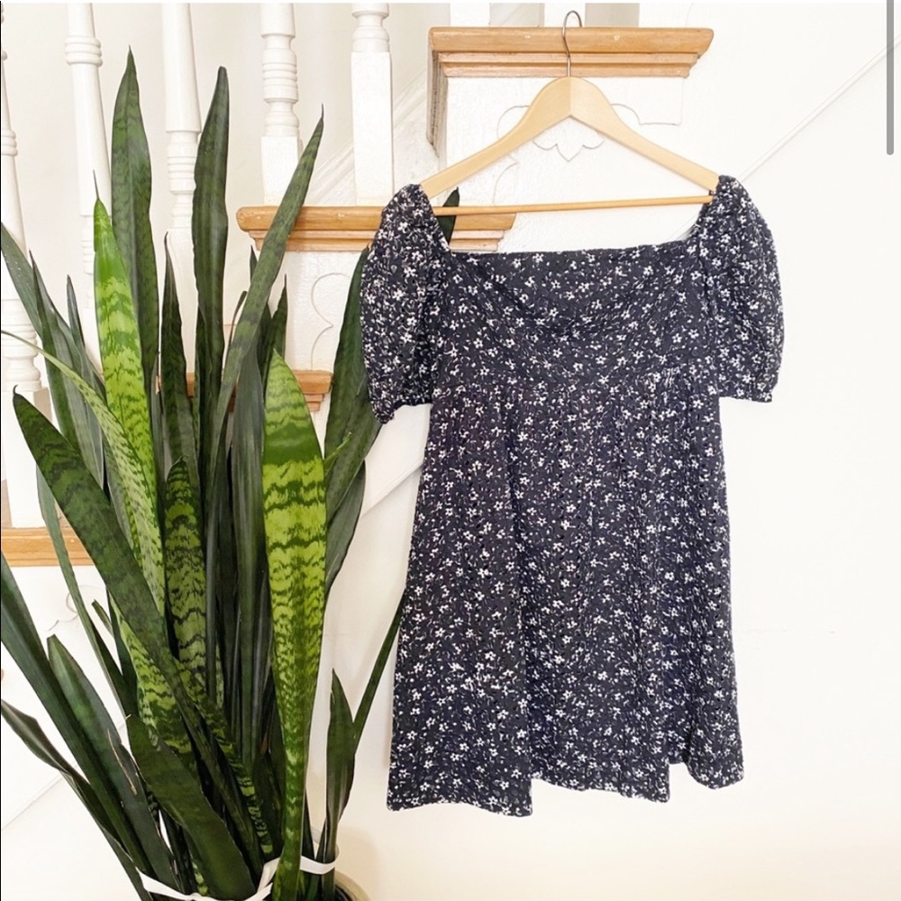 Anthro Maeve blue eyelet floral pattern mini dress